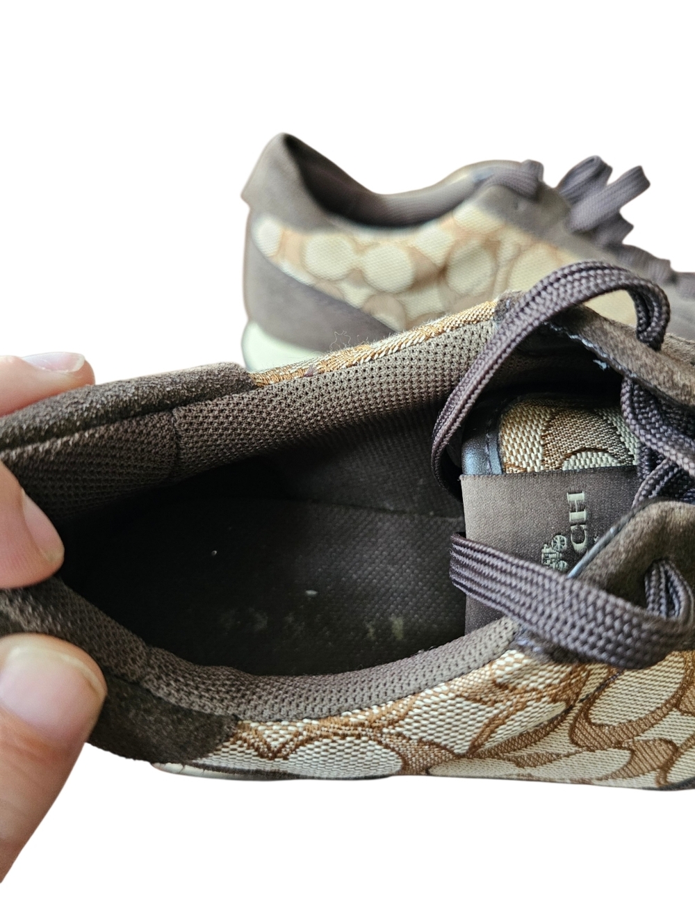 Coach Mason Signature Jacquard Khaki Chestnut Sneakers - Picture 5 of 8